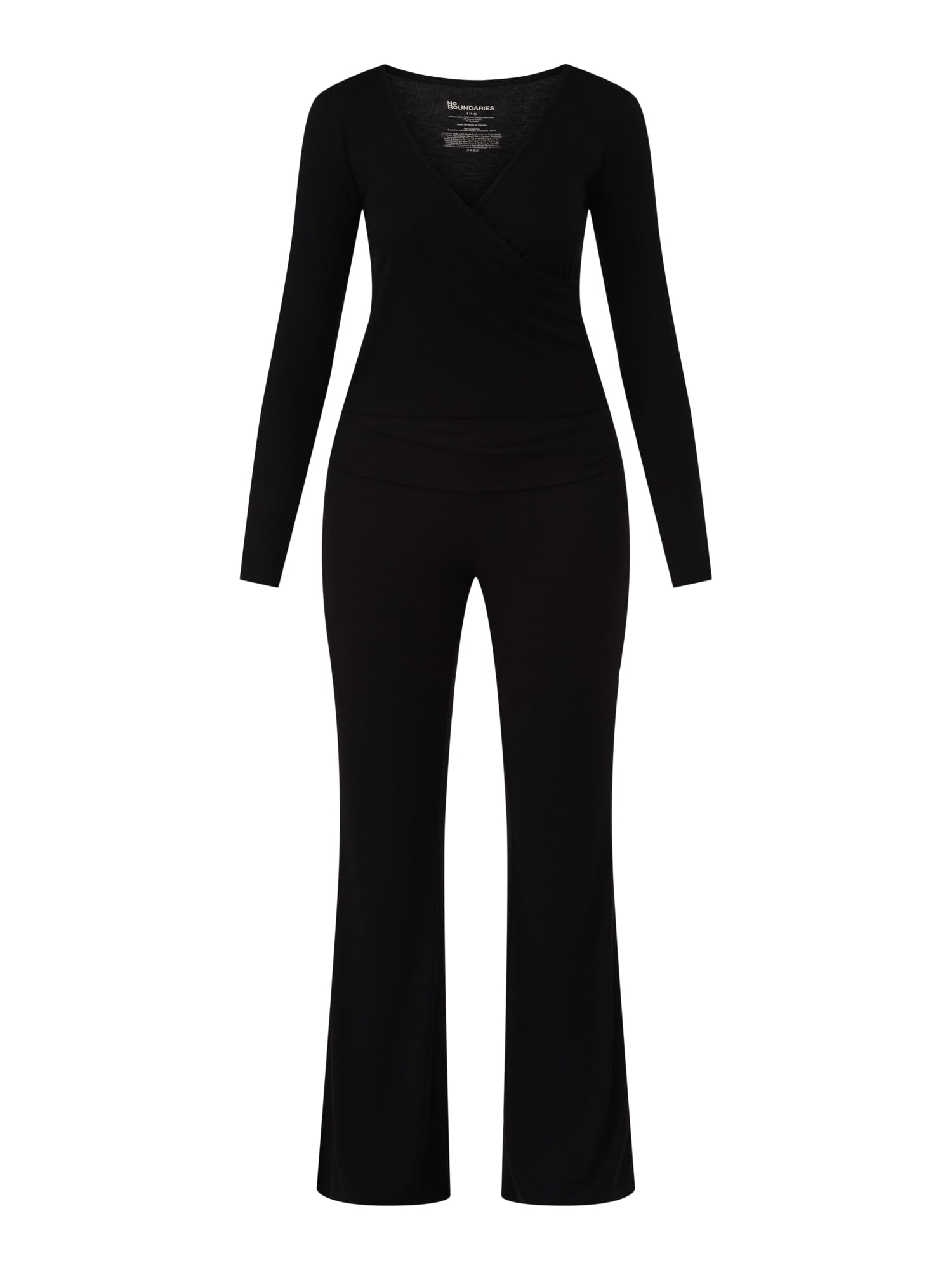 No Boundaries Ribbed Top and Flare Pants Pajama Set, 2-Piece, Women’s and Women’s Plus