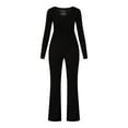 thumbnail image 4 of No Boundaries Ribbed Top and Flare Pants Pajama Set, 2-Piece, Women’s and Women’s Plus, 4 of 4