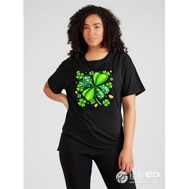 Women's St. Patrick's Day T-Shirt - Leprechaun Hat & Shamrock Print, Casual Round Neck, Short Sleeve, Polyester Blend, Machine Washable