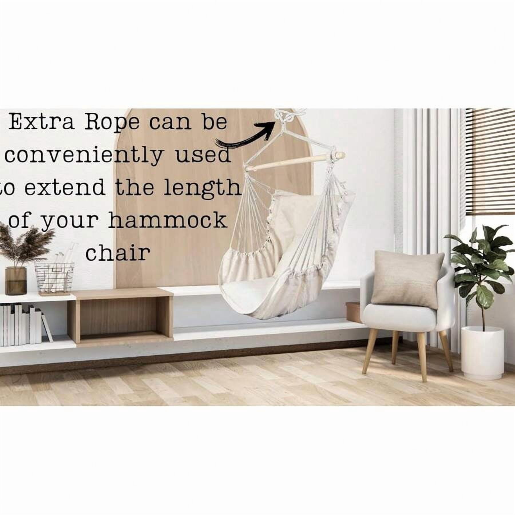 Hammock Chair Swing With Ropes - Maximum Weight Capacity 500 Lbs - Includes 2 Cushions - Steel Support Pole With Anti-Slip Rings