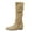 Khaki, variant on Strappy Knee High Boots Women Suede Round Toe Hidden Wedge Low Heel Mid Calf Booties Fall Winter Casual Pull on Stretch Long Boots Brown 4.5