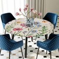 thumbnail image 5 of Elastic Fitted Round Tablecloth, Spring Floral Waterproof Stretch Table Cover for 45"-54" Tables, Pink Blue Flowers Butterfly Rustic Washable Outdoor Tablecloths for Patio, Picnic, Camping, 5 of 9