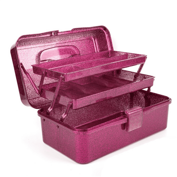 New Arrivals Glitter Pink & Craft Tool Storage Box, Stackable Carry Tackle Box