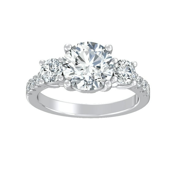 ARAIYA FINE JEWELRY 10K White Gold Round Shape Lab Grown Diamond Prong-Set Three Stone Ring Size 7 (1 cttw, D-F Color, VS Clarity)