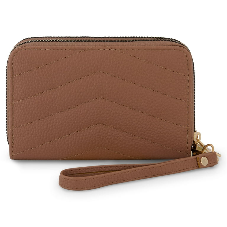 Rampage Quilted Midi Double Zip Around Wallet Clutch, Sienna