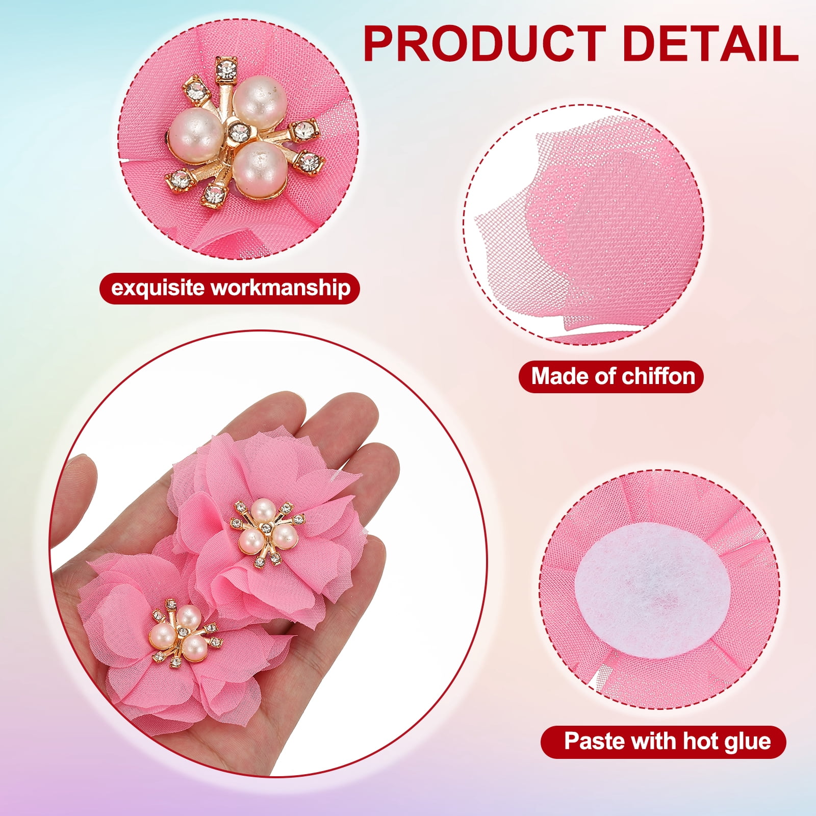 Unique Bargains Chiffon Flower Appliques for DIY Craft Clothing Wedding Rose Pink