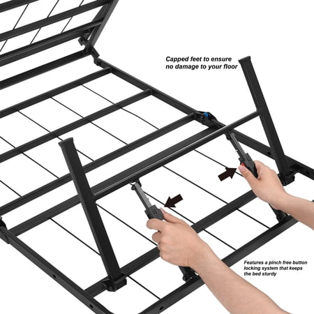 MAINSTAYS 14″ HIGH QUAD FOLD STEEL PLATFORM BED FRAME, QUEEN