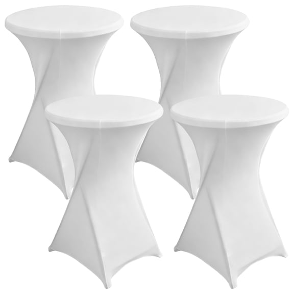 4PCS Cocktail Table Covers, 29.9"-31.9" x 41.3"-43.3" Fitted Stretch Cocktail Tablecloth, White Round Table Cover, Polyester Tablecloth for Wedding, Party