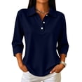 thumbnail image 2 of Polo Shirts for Women 3/4 Sleeve Business Casual Button Collar Lightweight Work Shirts Navy L, 2 of 9