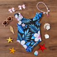 thumbnail image 5 of Grblisyd Girls Swimsuit Flutter Sleeve Hawaiian One Piece Bathing Suit Crew Neck Girls'Swimwear 10Y, 5 of 6