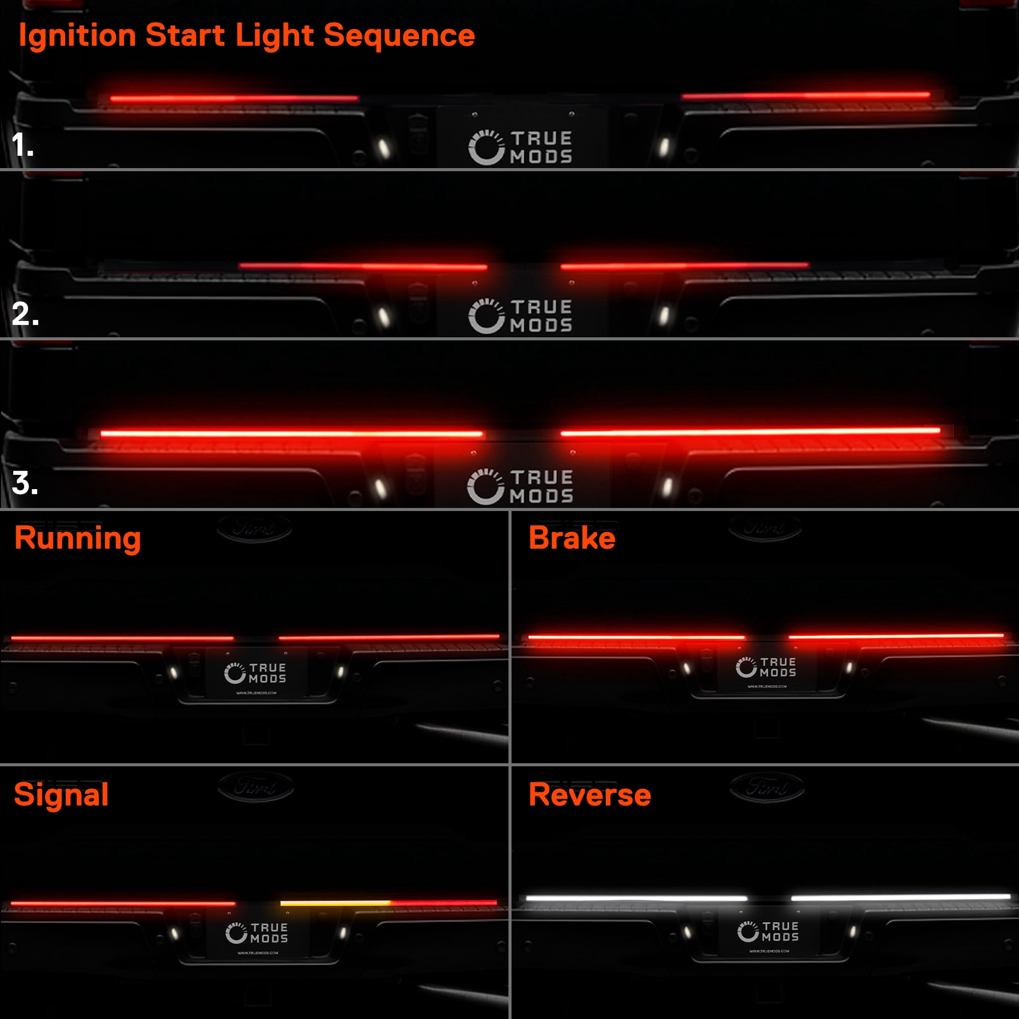 49 Inch LED Tailgate Light Bar for Pick Up Trucks Trailers Vehicles [Dark Smoked Finish][Rigid Aluminum Frame][Ignition Start Light Sequence][Sequential Turn Signals][TBT Running Brake Reverse Light]