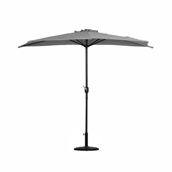 WestinTrends Lanai 9 Ft Outdoor Patio Half Umbrella with Base Include, Small Grill Deck Porch Balcony Shade Umbrella with Crank, 20 Lbs Half Round Base, Gray