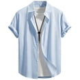 thumbnail image 5 of VEKDONE Men's Button Down Shirts Summer Short Sleeve Collared V Neck Tee Casual Solid Color Loose Fit Business Work Tops Light Blue XL, 5 of 6