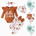 thumbnail image 2 of TOWED22 Newborn Outfit Baby Girl Going Home Outfit Ruffle Ribbed Romper Top Floral Pants Set Cute Fall Winter 4Pcs Clothes,0-1 M, 2 of 9