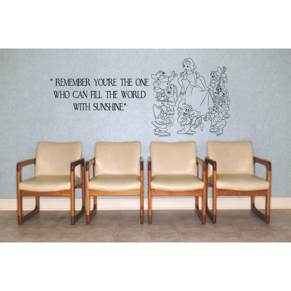 World With Sunshine Snow White Quote Disney Cartoon Quotes Wall Sticker Art Decal for Girls Boys Room Bedroom Nursery Kindergarten House Home Decor Stickers Wall Art Vinyl Decoration Size (18x20 inch)