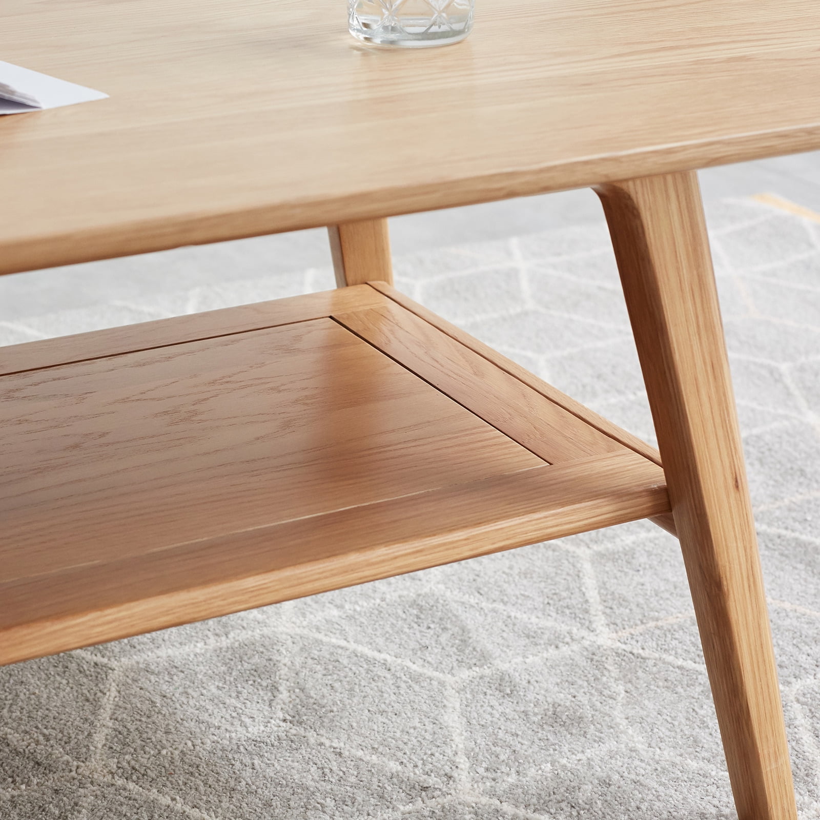 Leumius Modern Coffee Table with Storage Shelf,Wood Study Desk Work Table Accent Table for Living Room & Bedroom,Oak