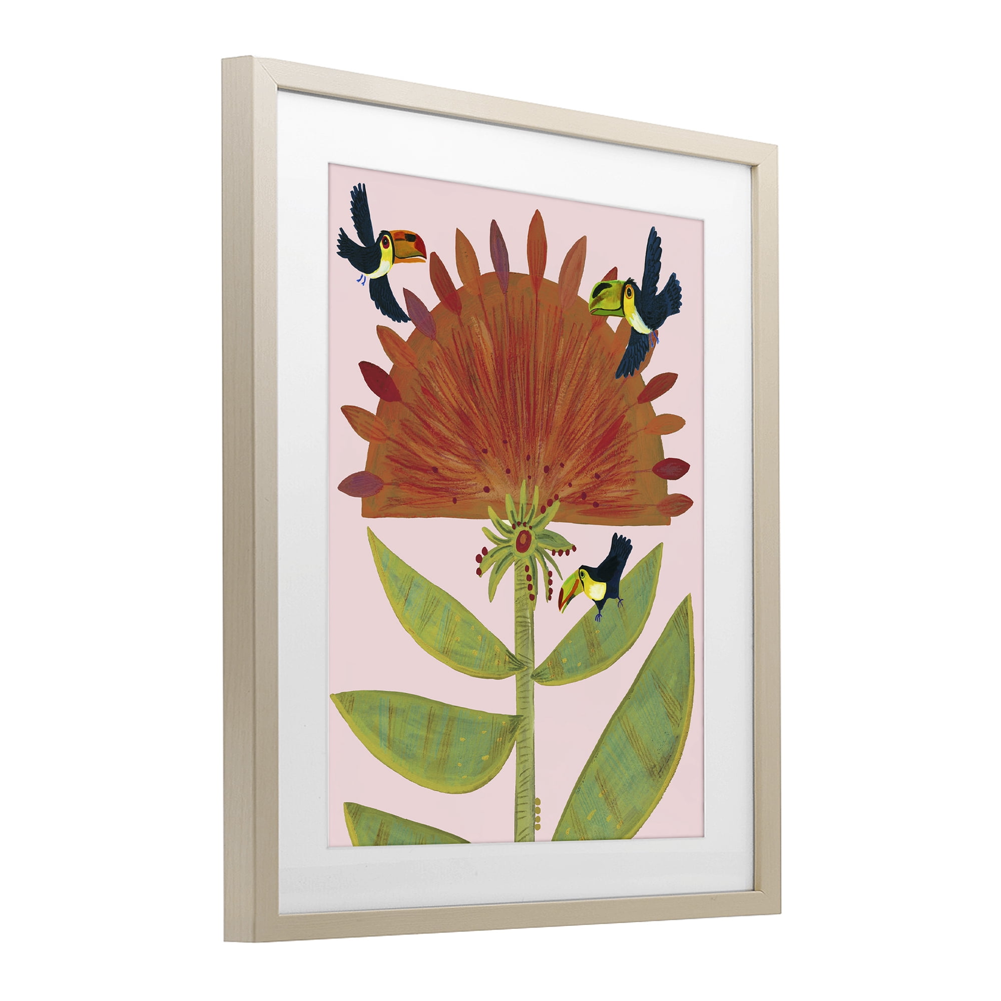Stupell Industries Tropical Plant & Toucans Birch Framed Print Under Glass, design by Kay Widdowson