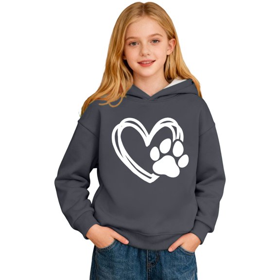 QUOTAY Cute Hoodies for Teen Girls and Boys Long Sleeve Pullover with Adorable Puppy and Heart Print Casual Jacket Grey,140