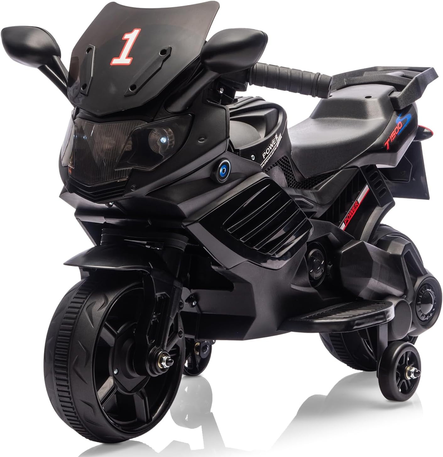 Trilenars 6V Motorcycle, Electric Ride On Car Toy with Training Wheels, Working Headlight, Horn & Music, Battery PoweRed Ride On Motorcycle Toy for Ages 3-6,Black