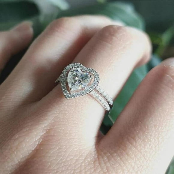 TopLLC Rings 2 Pcs Heart Shape Full Diamond Ring Luxury Diamond Microinlaid Jewelry Engagement Wedding Ring copper ring