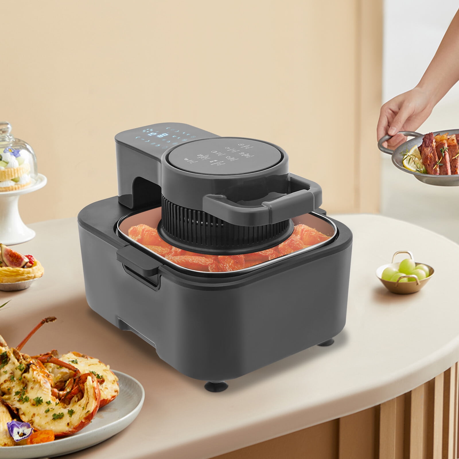 Large Capacity Air Fryer, 9L 1350W LCD Display 360° Constant Temp Oil-Free Cooking Family Party