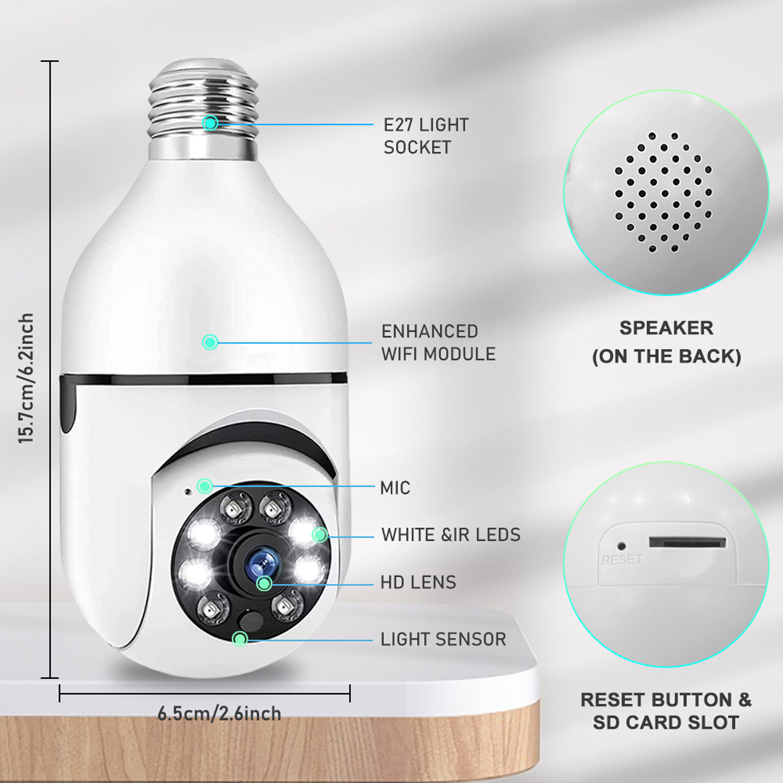 1080P Light Bulb Camera, Wireless 2.4GHz WiFi Home Security, 360° Surveillance Cam with Motion Detection Alarm Night Vision Light Socket Camera