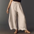 thumbnail image 6 of Women Lace Trim Wide Leg Pants Summer Casual Cropped Drawstring Elastic Waist Lightweight Trousers with Pockets, XL, 6 of 6