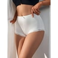 thumbnail image 5 of 3 Pack Solid White Bow Stain Women's Panties Sexy Lace Trim Boyshorts Mid Rise Stretchy Briefs, 5 of 6