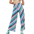 thumbnail image 1 of Pantalones de pierna ancha para mujer VISgogo, pantalones de punto elásticos de cintura alta con estampado de rayas, azul/púrpura/naranja/rosado VISgogo moda, 1 of 5