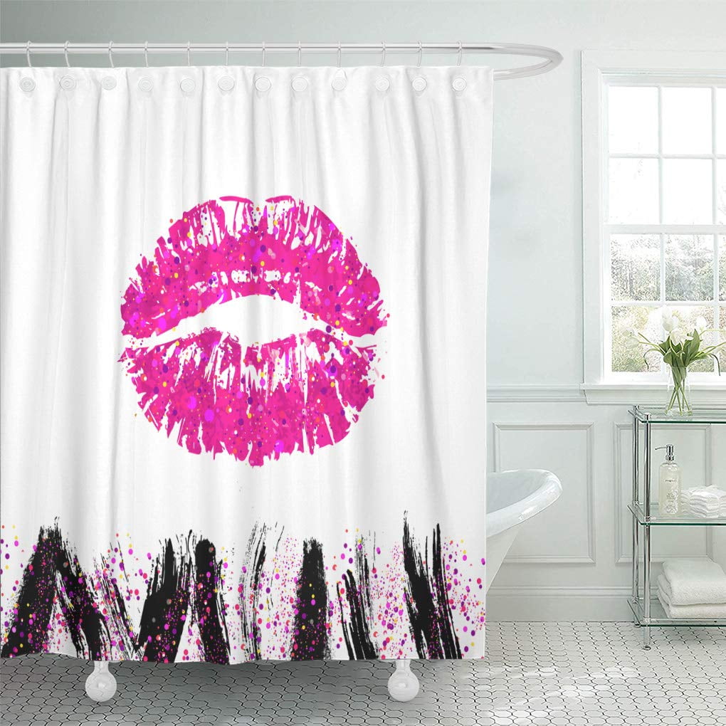 Cynlon Girl Black Pink Girly Things Luxury Lipstick Makeup Shoes Bathroom Decor Bath Shower Curtain 66x72 inch