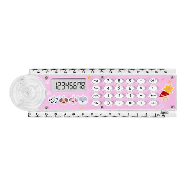 SLYNSHome 2 in 1 Ruler Calculator,Pink Portable Calculator Ruler Calculator for Home Office Birthday Gift