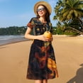 thumbnail image 4 of Naloa Starry Night Cat Guitarist Print Womens Summer A-Line Dress with Pockets,Short Sleeve Dresses,Flowy Beach Swing Dress for Vacation Travel, 4 of 6