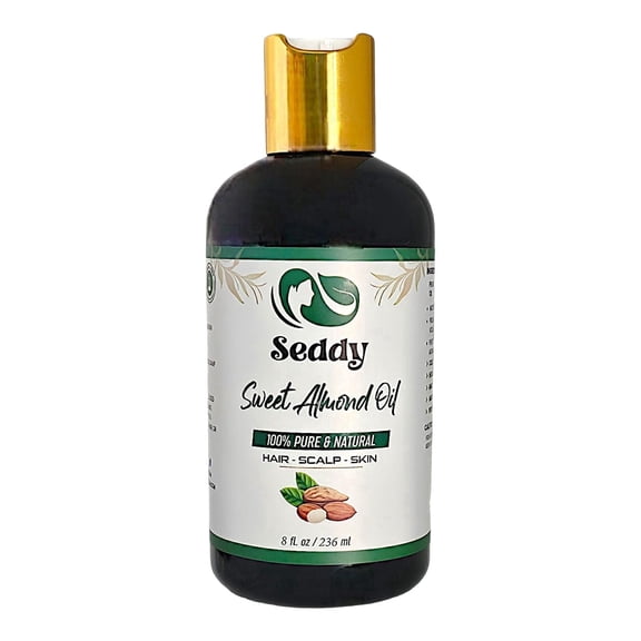 Seddy Sweet Almond Oil - 100% Pure & Natural Carrier Oil for Skin, Face, Hair, Soap Making, Essential Oils & Aromatherapy - Premium Moisturizer & Softener, Hexane-Free - 8 Fl. Oz