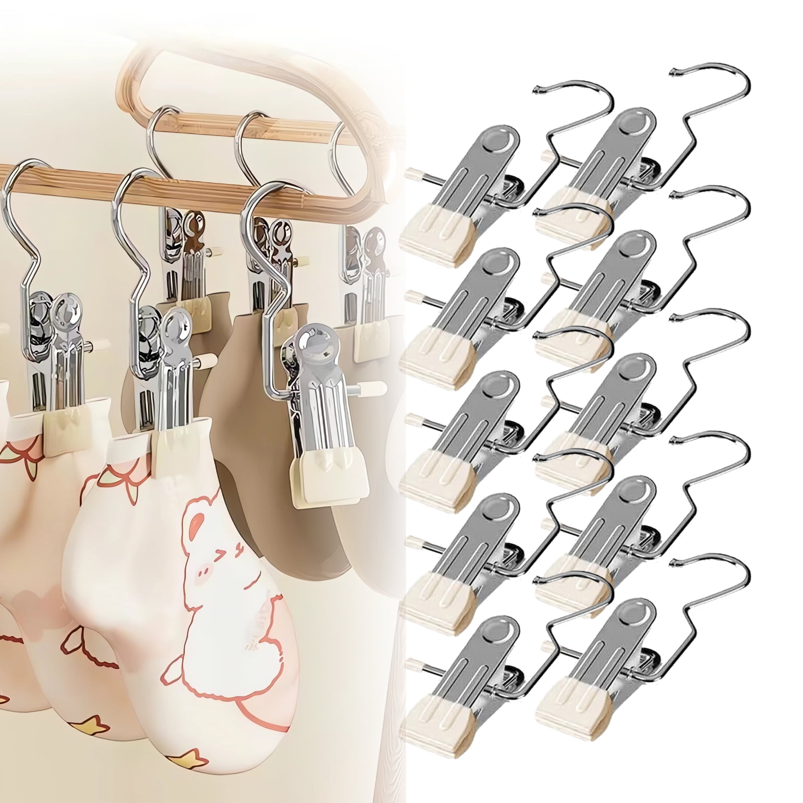 Boot Hangers Clips, 30 Pcs Portable Laundry Hooks Hanging Clips, 360° Rotating Heavy Duty Hanging Hooks Clip for Closet Travel Pants Socks Handbags (White)