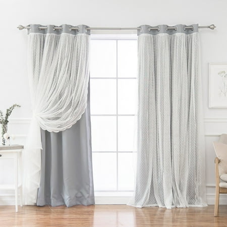 Full Overlay Panels - Best Home Fashion Some Day Dotted Lace Overlay Grommet Curtain Panel Pair