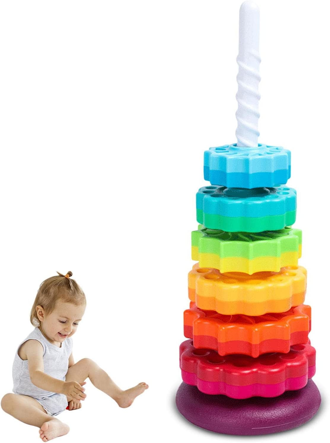 lumeon Baby Sensory Spin Gears Stacking Rings Toy Spinning Stacker