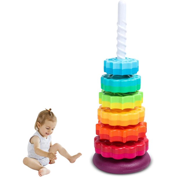lumeon Baby Sensory Spin Gears Stacking Rings Toy Spinning Stacker