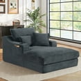 thumbnail image 3 of Muumblus Indoor Chaise Lounge with Cup Holders, No Assembly Required, Oversized Upholstered Lounge Chair Sofa Bed for Living Room, Bedroom, Apt., Gray Corduroy, 3 of 13