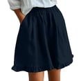 thumbnail image 2 of ClodeEU Women's Summer Elastic Waist Ruffle Hem Shorts,Casual Comfy Loose Fit Linen Cotton Shorts with Pockets Navy,Women's Plus M, 2 of 8