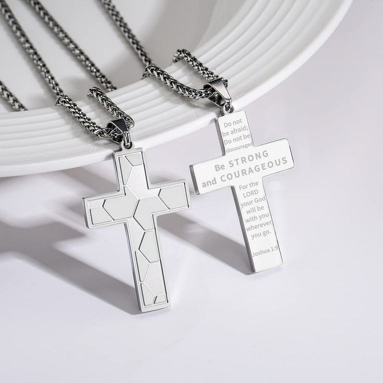 Silver Soccer Cross Necklace for Boys Men Stainless Steel Cross