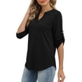 thumbnail image 5 of WIHOLL Women Blouses V Neck T Shirts 3/4 Length Sleeve Cuff Tab Buttons Tunic Tops for Business Casual Outfits, 5 of 11