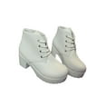 thumbnail image 3 of Fangasis Women Leather Boot Fashion Ankle Boots Chunky Heel Booties Office Block Heels Winter Shoes White 5, 3 of 9