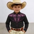 thumbnail image 4 of sususu Boys Western Shirts Long Sleeve Pearl Snap Button Down Cowboy Shirt Toddler Kids Retro Country Tops Outfit Black5 8-9 Years, 4 of 6