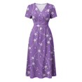 thumbnail image 4 of Boho Dresses for Women A-Line Midi Short Sleeve V-Neck Wrap Spring Dresses Casual Summer Beach Vacation Dress, 4 of 7
