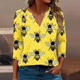thumbnail image 2 of CYMMPU Blouses for Women Dressy Casual V Neck Tunic Tops 3/4 Sleeve Spring Tops Bee Pattern Loose Fit Summer Trendy Shirts Business Elegant Work Tops T-Shirts Multicolor XXXXXL, 2 of 5