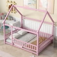 thumbnail image 6 of Bellemave Full Floor Bed, Wood Full Size House Bed Frame with Fence, Montessori Floor Bed for Bedroom（Pink), 6 of 8