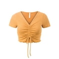 thumbnail image 5 of MixMatchy Women's Sexy Ruched Drawstring Front Short Sleeve V Neck Crop Tee Top, 5 of 5