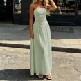 thumbnail image 4 of IUYRTFE Women's Strapless Ruched Waist Maxi Dress Solid Color A Line Long Casual Summer Gown, 4 of 6