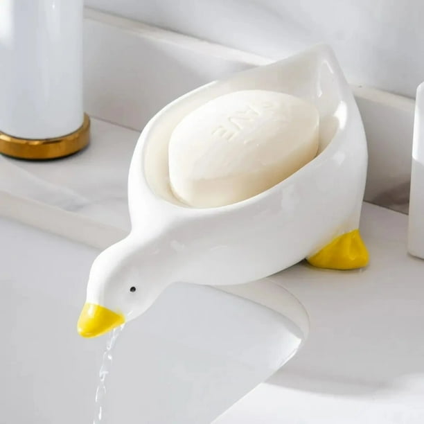 Bandeja de jabón, jabonera autodrenante, bonito estante creativo en forma de pato para ducha, baño, cocina, bañera, fregadero, soporte de bandeja para Baño
