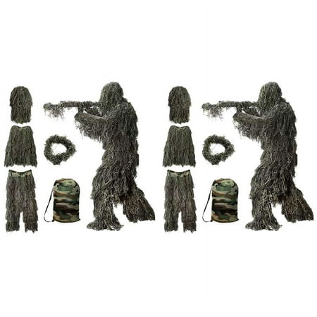 2X 5 in 1 Suit 3D Camouflage Outdoor Hunting Apparel Including Jacket Pants Hood Carry Bag for Adults Kids Youth